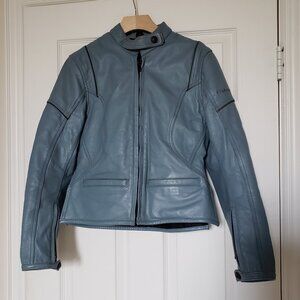Frank Thomas Women's Lady Rider Blue Leather Motorcycle Jacket Eur Sz 36/UK 10